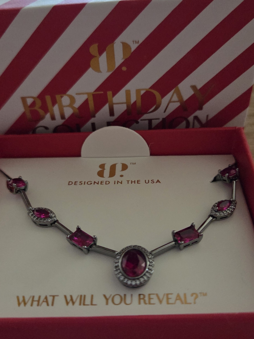 bp Pink Stone Silver-Tone Necklace